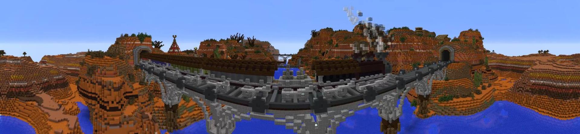 Panorama of the Minecraft Bedrock Marketplace product Goldwagon Canyon created by Razzleberries.
