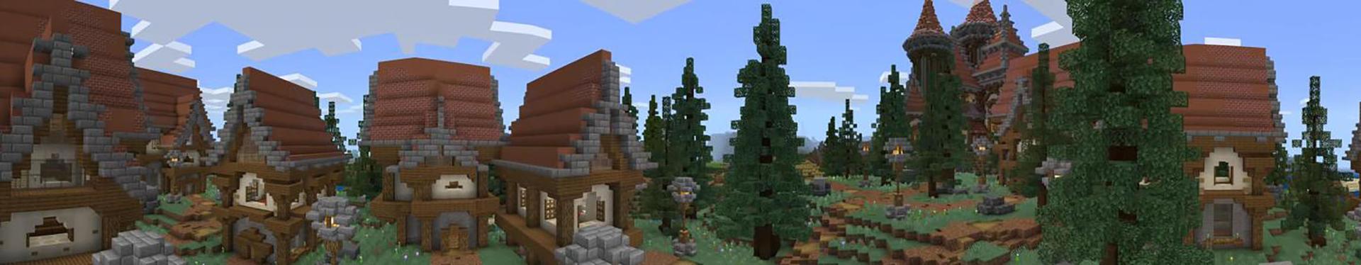 Panorama of the Minecraft Bedrock Marketplace product Hidden Bush Village created by Razzleberries.