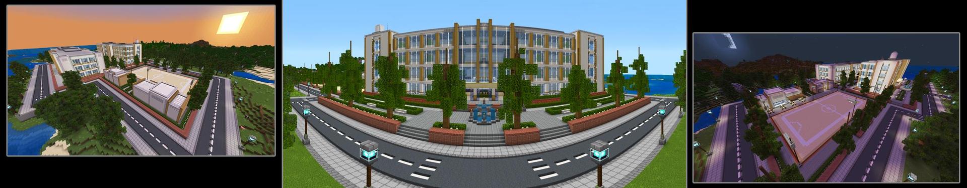 Panorama of the Minecraft Bedrock Marketplace product High School a Role-play Map created by Razzleberries.