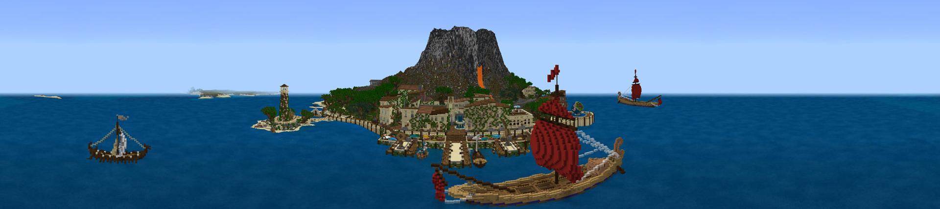 Panorama of the Minecraft Bedrock Marketplace product Hollowwind Landing created by Razzleberries.