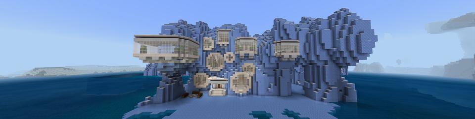 Panorama of the Minecraft Bedrock Marketplace product Ice Cliff Arctic House created by Razzleberries.