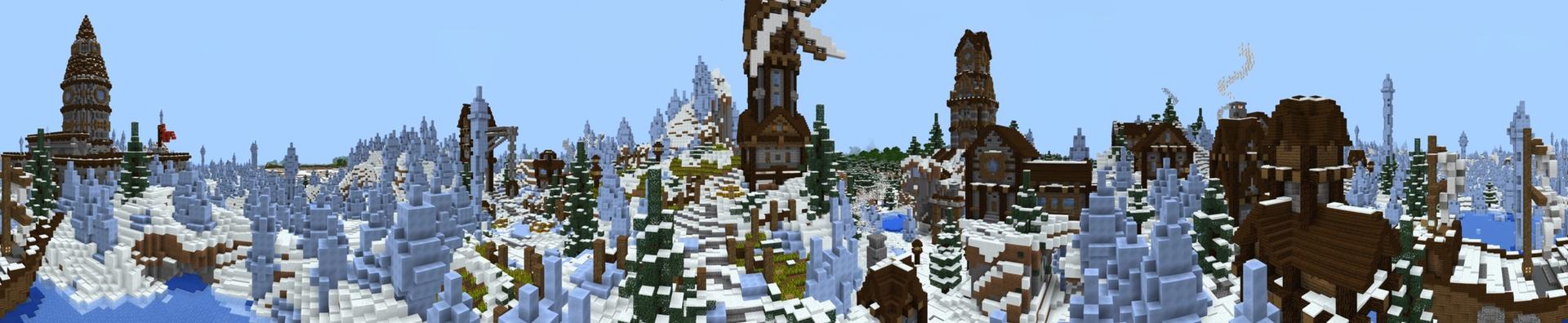 Panorama of the Minecraft Bedrock Marketplace product KVASIR, Nordic Village Spawn created by Razzleberries.