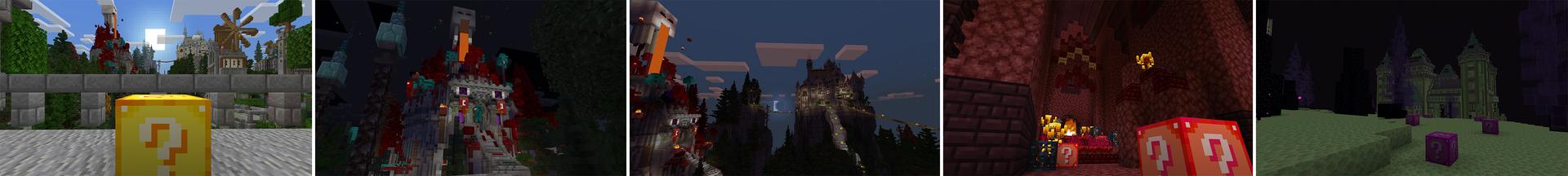 Panorama of the Minecraft Bedrock Marketplace product Lucky Block Castles created by Razzleberries.