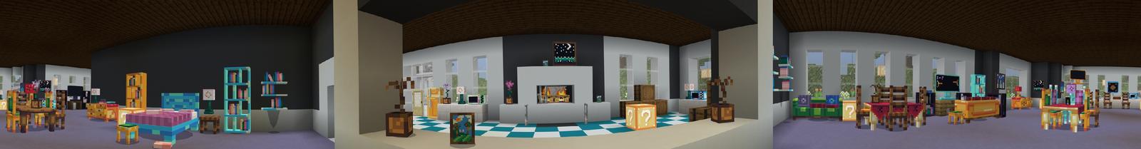Panorama of the Minecraft Bedrock Marketplace product Lucky Block Furniture created by Razzleberries.