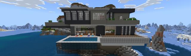 Panorama of the Minecraft Bedrock Marketplace product Millionaire Cliffside Mansion created by Razzleberries.