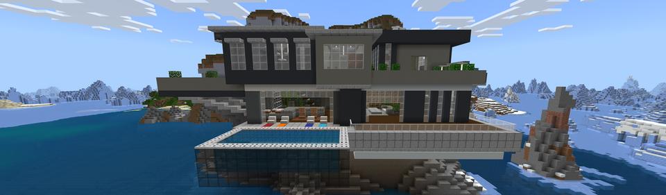 Panorama of the Minecraft Bedrock Marketplace product Millionaire Cliffside Mansion created by Razzleberries.