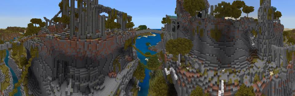 Panorama of the Minecraft Bedrock Marketplace product Minerdale Cliffside Ruins created by Razzleberries.