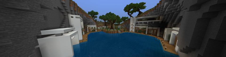Panorama of the Minecraft Bedrock Marketplace product Modern Cliffside House created by Razzleberries.