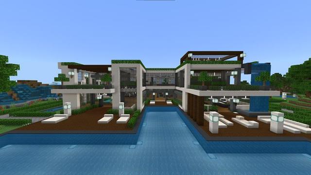 Screenshot of the Minecraft Bedrock Marketplace product Modern Hillside Mansion created by Razzleberries.