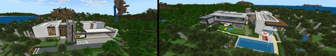 Panorama of the Minecraft Bedrock Marketplace product Modern Mansion created by Razzleberries.