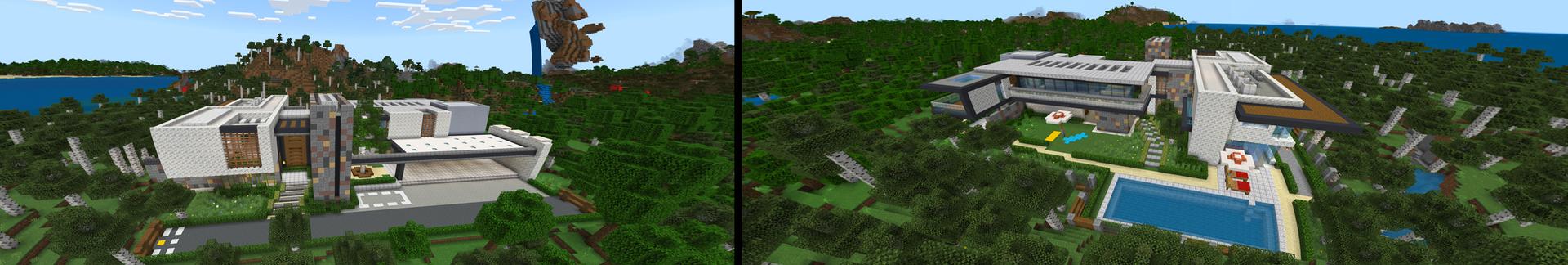 Panorama of the Minecraft Bedrock Marketplace product Modern Mansion created by Razzleberries.