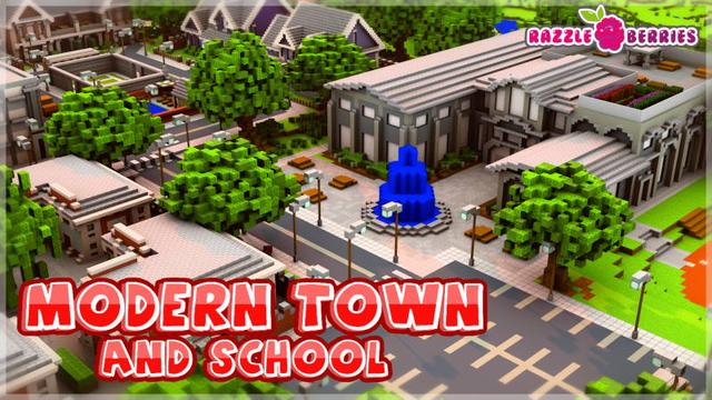 Thumbnail of the Minecraft Bedrock Marketplace product Modern Town and School created by Razzleberries.