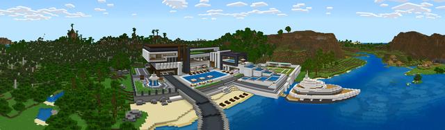 Panorama of the Minecraft Bedrock Marketplace product Private Millionaire Estate created by Razzleberries.