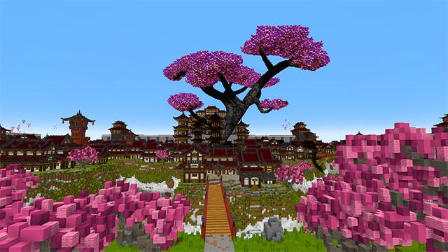 Screenshot of the Minecraft Bedrock Marketplace product Sakura City created by Razzleberries.