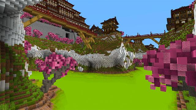 Screenshot of the Minecraft Bedrock Marketplace product Sakura City created by Razzleberries.