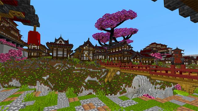 Screenshot of the Minecraft Bedrock Marketplace product Sakura City created by Razzleberries.