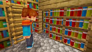 Screenshot of the Minecraft Bedrock Marketplace product Secret Bookshelf Base created by Razzleberries.