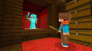 Screenshot of the Minecraft Bedrock Marketplace product Secret Bookshelf Base created by Razzleberries.