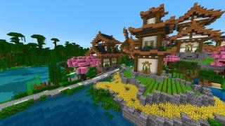 Screenshot of the Minecraft Bedrock Marketplace product Simple Spawns: Blossom Village created by Razzleberries.