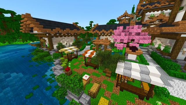 Screenshot of the Minecraft Bedrock Marketplace product Simple Spawns: Blossom Village created by Razzleberries.
