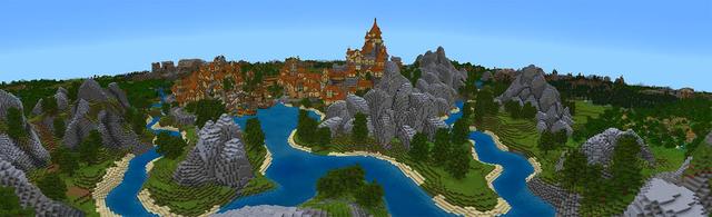 Panorama of the Minecraft Bedrock Marketplace product Simple Spawns Castle City created by Razzleberries.