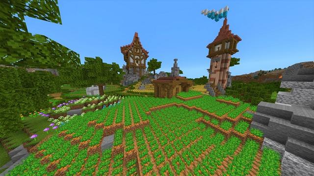 Screenshot of the Minecraft Bedrock Marketplace product Simple Spawns: Fantasy Farm created by Razzleberries.