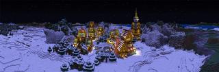 Panorama of the Minecraft Bedrock Marketplace product Simple Spawns Holiday Hideout created by Razzleberries.