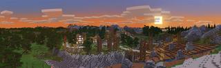 Panorama of the Minecraft Bedrock Marketplace product Einfaches Spawns Bergbaudorf created by Razzleberries.
