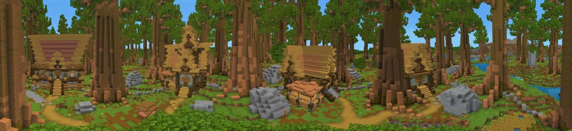 Panorama of the Minecraft Bedrock Marketplace product Simple Spawns: Redwood Village created by Razzleberries.