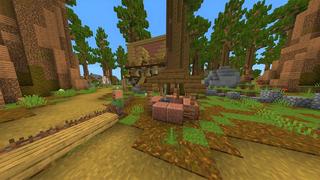 Screenshot of the Minecraft Bedrock Marketplace product Simple Spawns: Redwood Village created by Razzleberries.