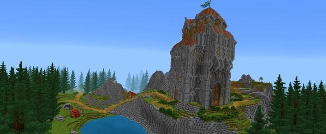 Panorama of the Minecraft Bedrock Marketplace product Simple Spawns: Spruce Keep created by Razzleberries.