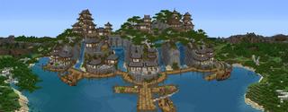Panorama of the Minecraft Bedrock Marketplace product Simple Spawns Waterfall Palace created by Razzleberries.