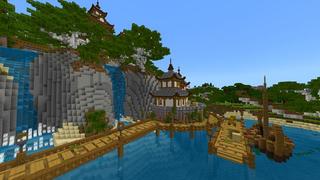 Screenshot of the Minecraft Bedrock Marketplace product Simple Spawns Waterfall Palace created by Razzleberries.