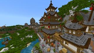 Screenshot of the Minecraft Bedrock Marketplace product Simple Spawns Waterfall Palace created by Razzleberries.