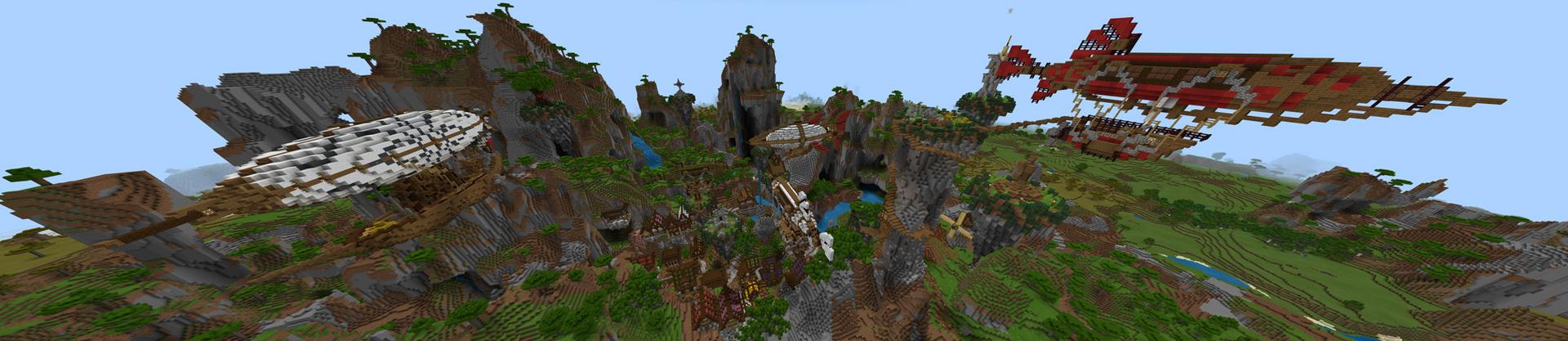 Panorama of the Minecraft Bedrock Marketplace product Steampunk City of Crowhelm created by Razzleberries.