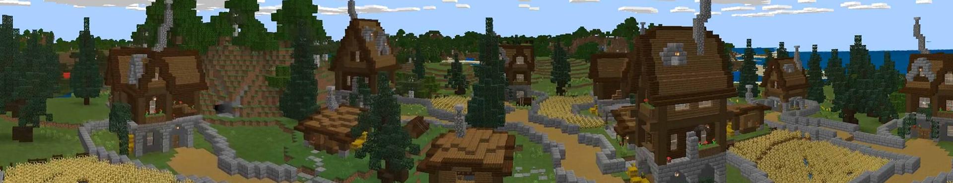Panorama of the Minecraft Bedrock Marketplace product The Spruce Village created by Razzleberries.