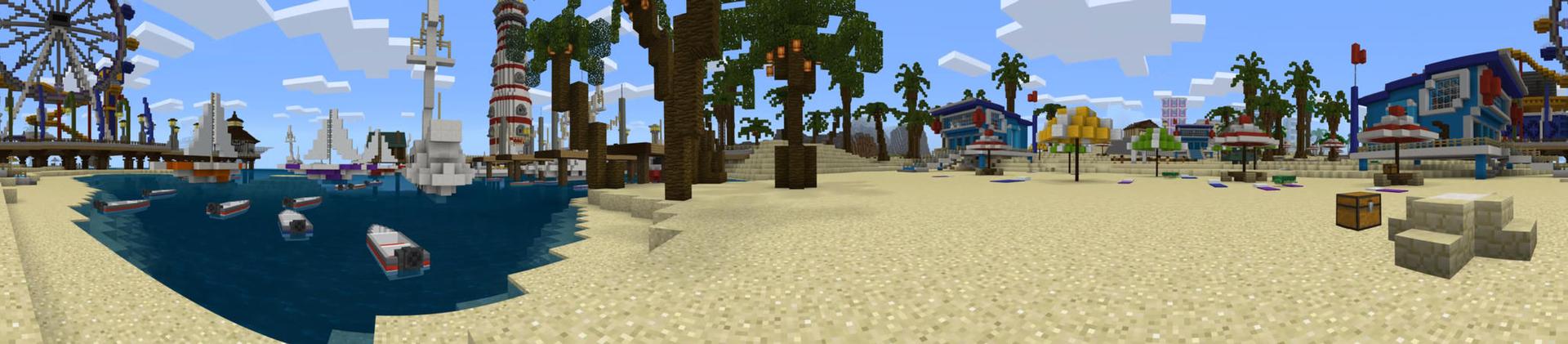 Panorama of the Minecraft Bedrock Marketplace product Welcome to the Beach created by Razzleberries.