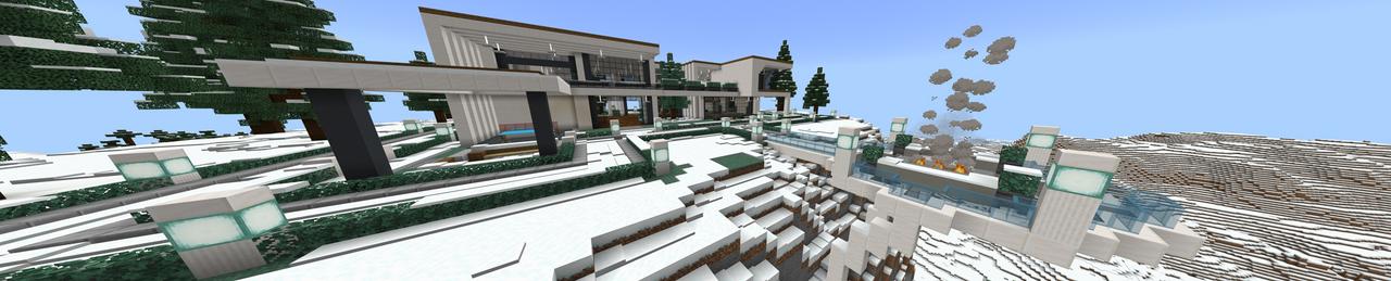 Panorama of the Minecraft Bedrock Marketplace product Winter Cliffside Villa created by Razzleberries.