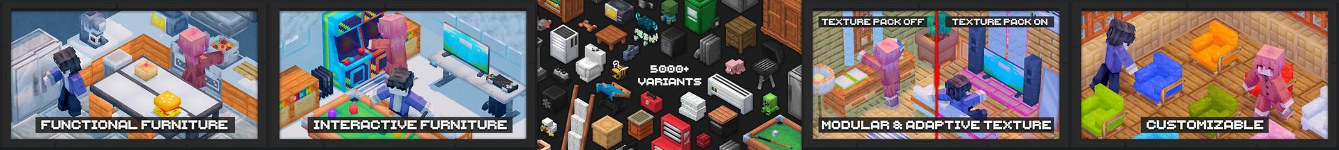 Panorama of the Minecraft Bedrock Marketplace product Furniture created by Red Eagle Studios.
