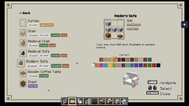 Screenshot of the Minecraft Bedrock Marketplace product Furniture created by Red Eagle Studios.
