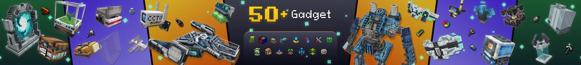 Panorama of the Minecraft Bedrock Marketplace product Gadgets Add-On created by Red Eagle Studios.