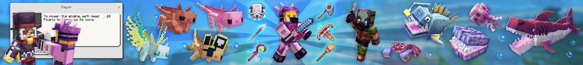 Panorama of the Minecraft Bedrock Marketplace product Axolotl Pets created by SandBlock Studios.