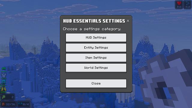 Screenshot of the Minecraft Bedrock Marketplace product HUD Essentials created by SandBlock Studios.