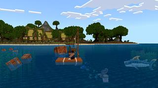Screenshot of the Minecraft Bedrock Marketplace product Raft Survival created by SandBlock Studios.