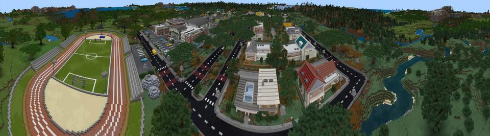 Panorama of the Minecraft Bedrock Marketplace product Haunted High School created by Sapphire Studios.