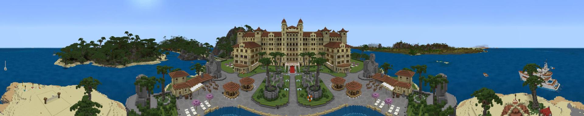 Panorama of the Minecraft Bedrock Marketplace product Tiki Resort created by Sapphire Studios.