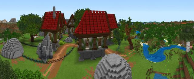 Panorama of the Minecraft Bedrock Marketplace product Spring Village created by ThunderAy.