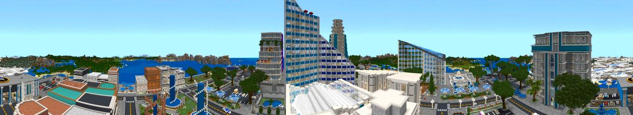 Panorama of the Minecraft Bedrock Marketplace product Aurora City created by Shaliquinn's Schematics.