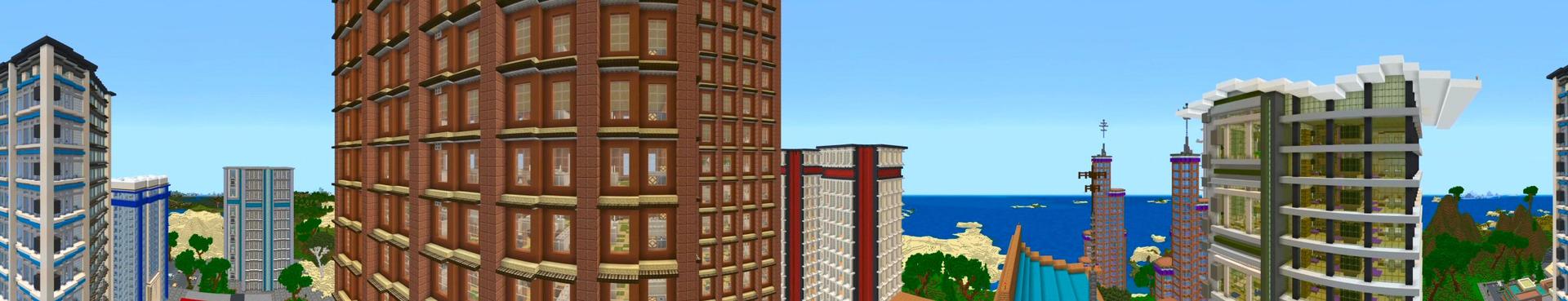 Panorama of the Minecraft Bedrock Marketplace product City Center created by Shaliquinn's Schematics.