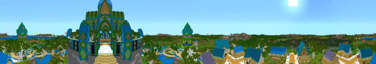 Panorama of the Minecraft Bedrock Marketplace product Lake Town created by Shaliquinn's Schematics.